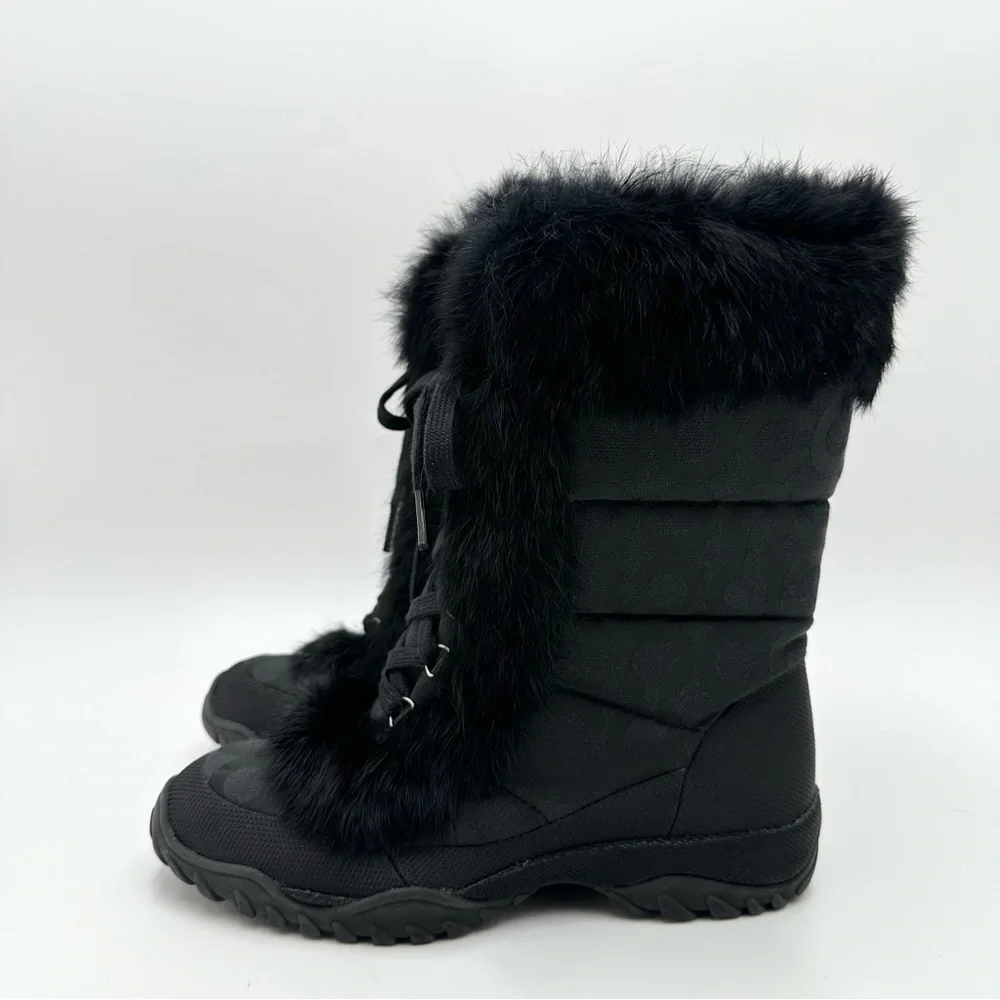 Coach Jennie Rabbit Fur Signature C Jacquard Boots